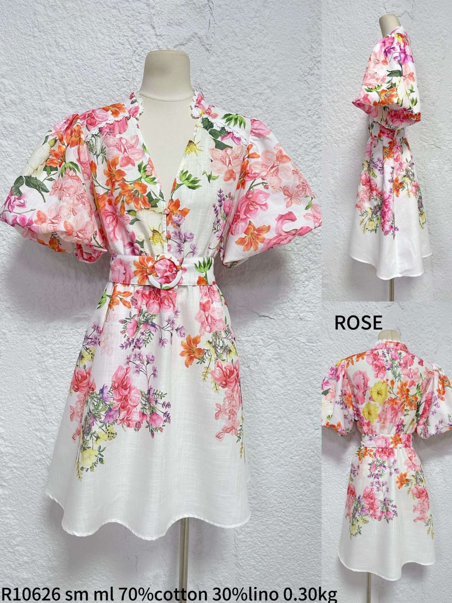 Ružové kvetinové šaty s opaskom – ženskosť a elegancia ✨- G 1119 – Obrázok 2