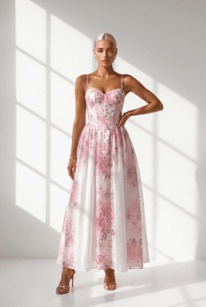 Romantické kvetované maxi šaty – jemnosť, elegancia a ženskosť- K 7149