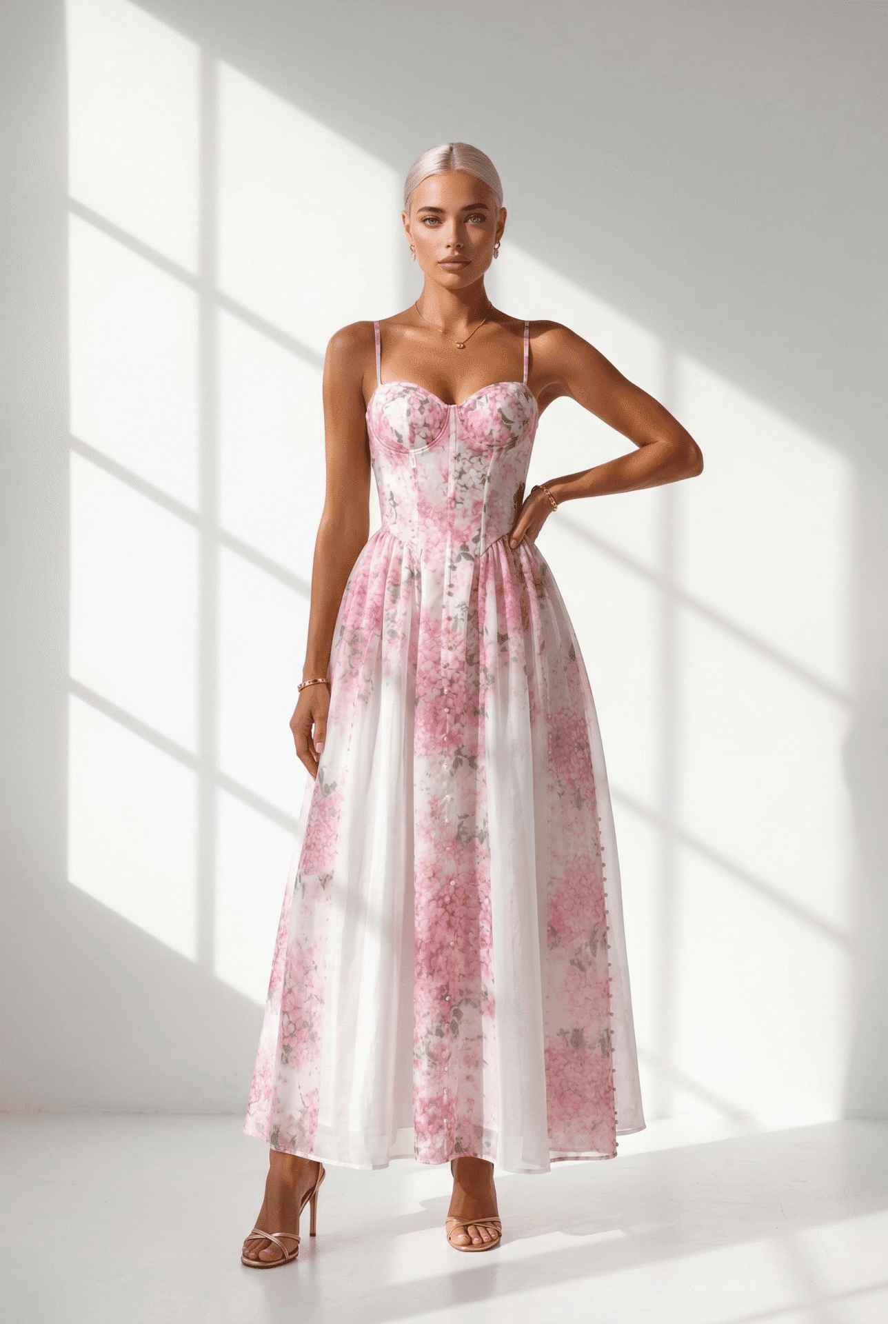 Romantické kvetované maxi šaty – jemnosť, elegancia a ženskosť- K 7149