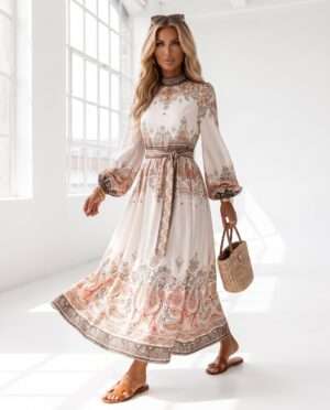 Elegantné boho maxi šaty s orientálnym vzorom - K 2149