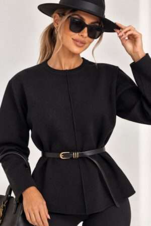 Čierny elegantný dámsky top s opaskom- C 6584