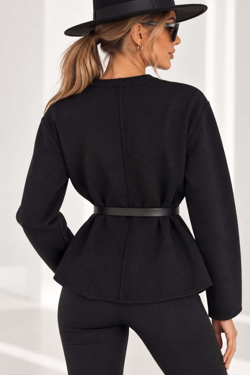 Čierny elegantný dámsky top s opaskom- C 6584 – Obrázok 3