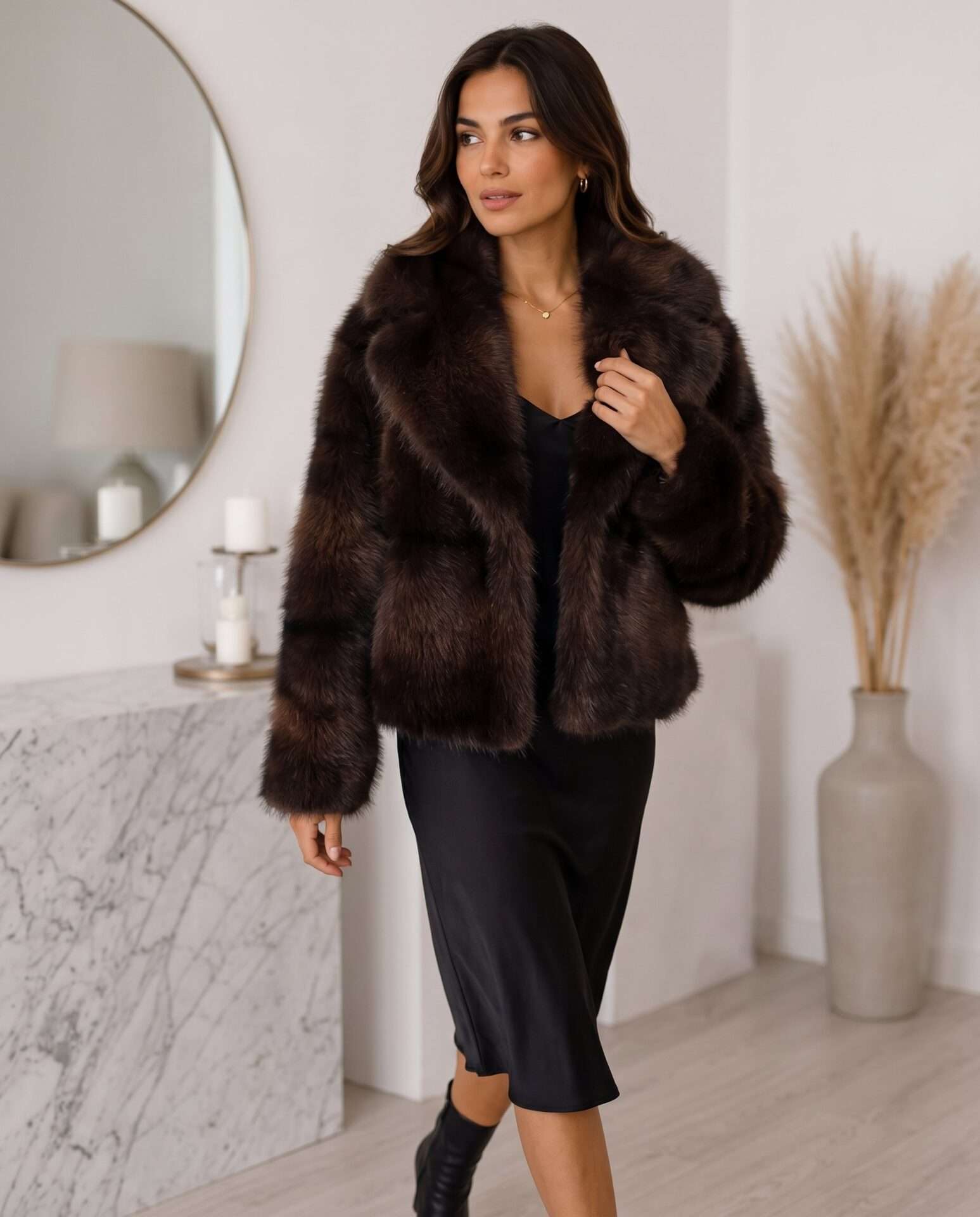Luxusný dámsky kožúšok z umelej kožušiny/krátky elegantný strih - N 0139