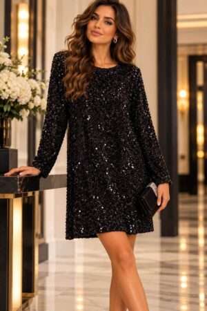Elegantné flitrové šaty s dlhým rukávom/spoločenské šaty - M 7722