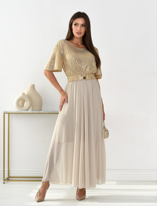 Elegantné dlhé spoločenské šaty s flitrami IMPERIAL - M 8177