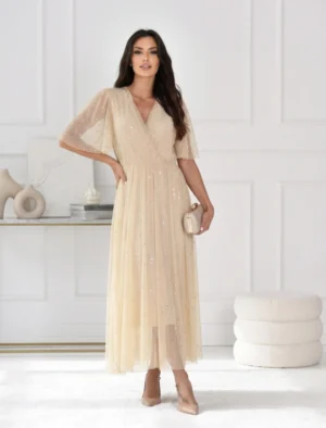 Elegantné trblietavé tylové midi šaty LILI - M 8171