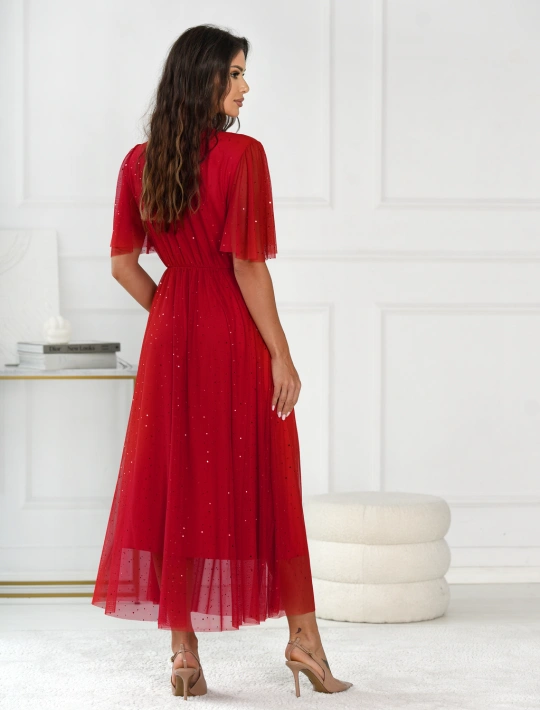 Elegantné trblietavé tylové midi šaty LILI - M 8171 – Obrázok 2