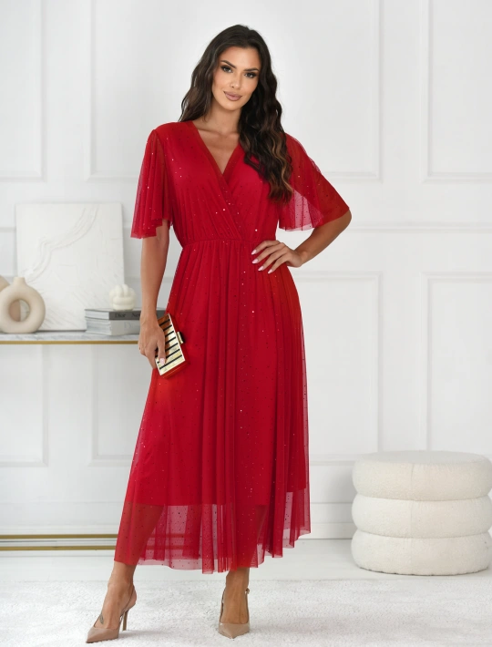 Elegantné trblietavé tylové midi šaty LILI - M 8171