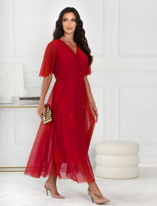 Elegantné trblietavé tylové midi šaty LILI - M 8171 – Obrázok 4