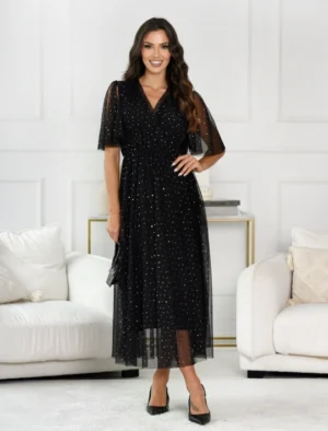 Elegantné trblietavé tylové midi šaty LILI - M 8171